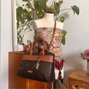 NWOT Calvin Klein Brown Satchel with Monogram Design